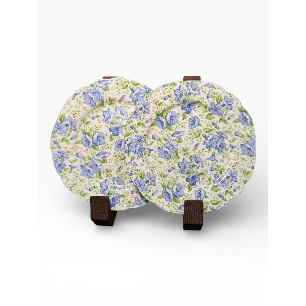 Two's Company 6" Round Floral Plate Dish Gold Rim - Two Piece